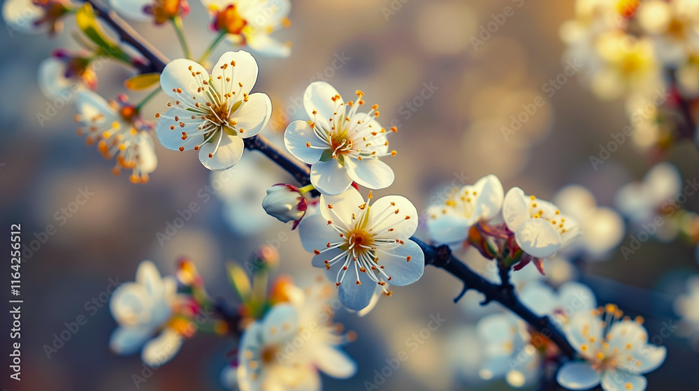 A bunch of white flowers on a tree branch A bunch of white flowers on a tree branch
