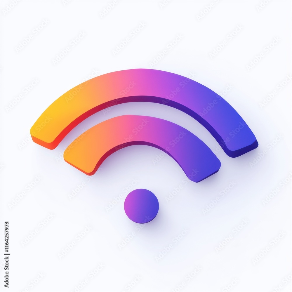 Stylized wireless symbol in vibrant purple and orange gradient colors.
