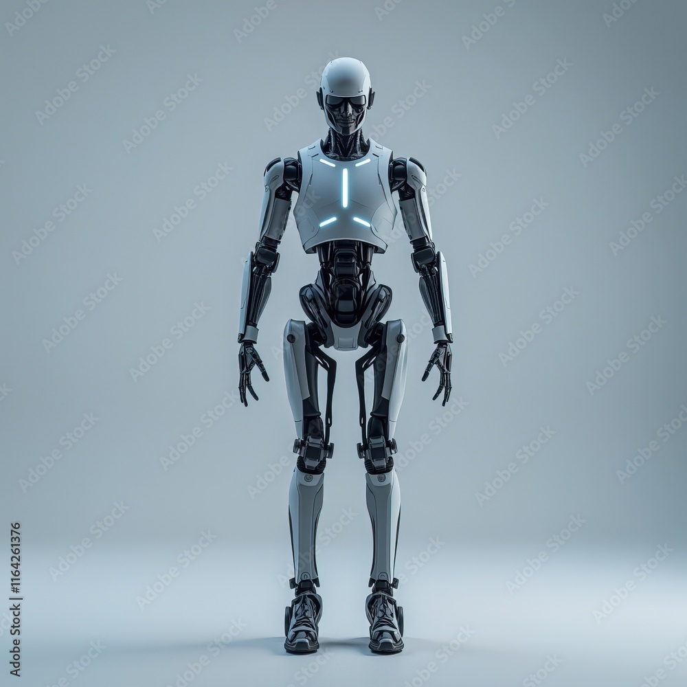 Futuristic humanoid robot with sleek white and black design. Futuristic humanoid robot with sleek white and black design.