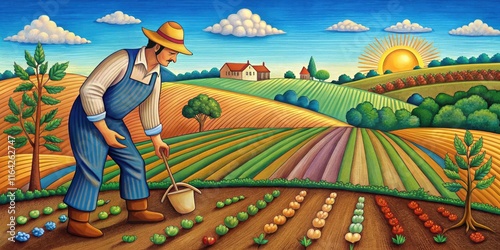 Biblical sower's journey, AI-generated, rule of thirds framing, visually simplifies the parable's core message.