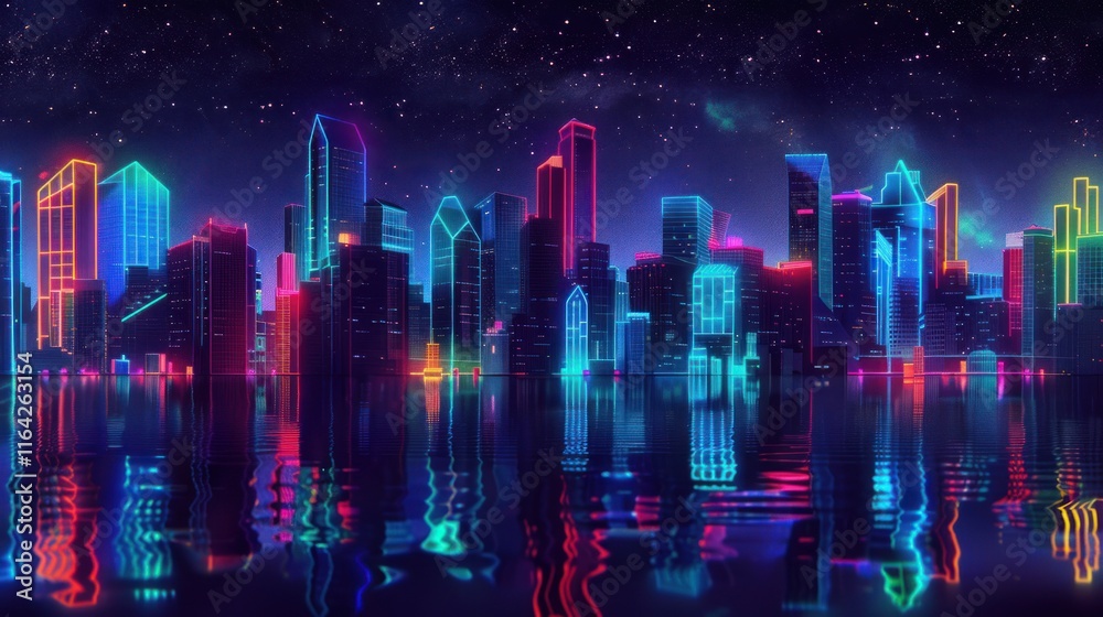 Obraz premium Neon Cityscape Reflection