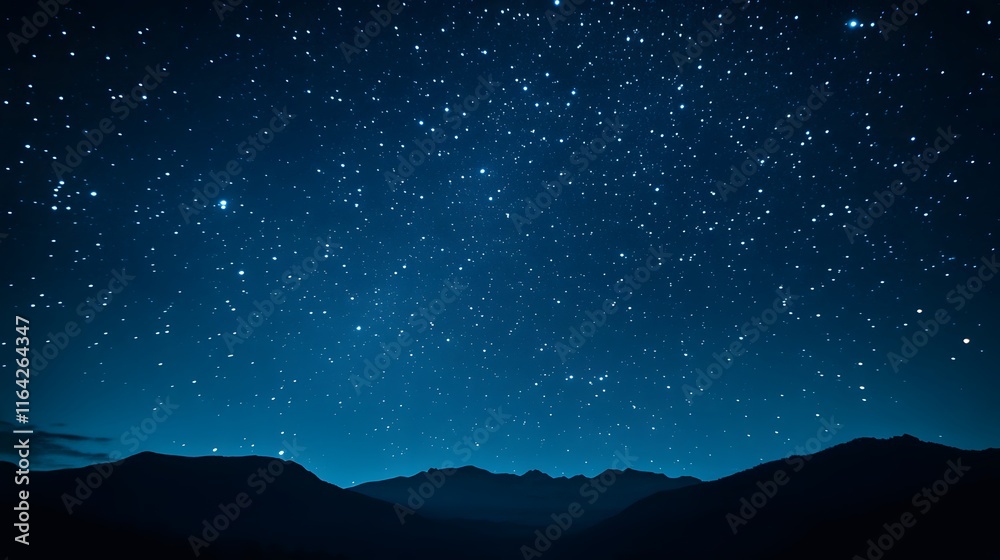 Dark mountain range silhouette against a starry sky. Dark mountain range silhouette against a starry sky.