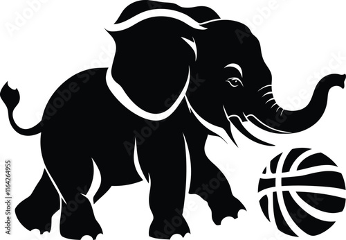 Cute Elephant playing a ball vector, Elephant playing a ball silhouette vector, Elephant playing a ball line art vector illustration design photo