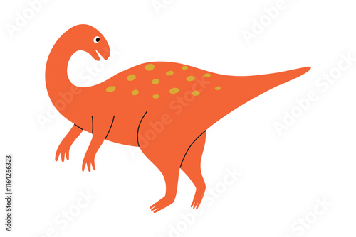 Cute orange dinosaur character. Design element for print, greeting card, invitation, book. Isolated vector illustration