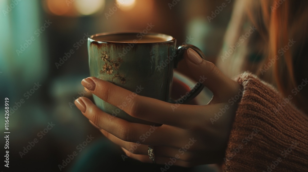 A person enjoys a warm beverage while relaxing in a cozy room. The atmosphere is inviting with soft lighting and comfortable decor, perfect for unwinding A person enjoys a warm beverage while relaxing in a cozy room. The atmosphere is inviting with soft lighting and comfortable decor, perfect for unwinding