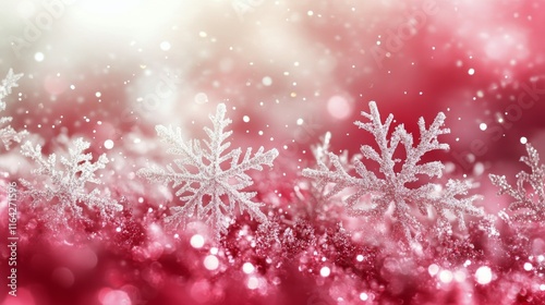 Sparkling snowflake on vibrant pink background in winter season