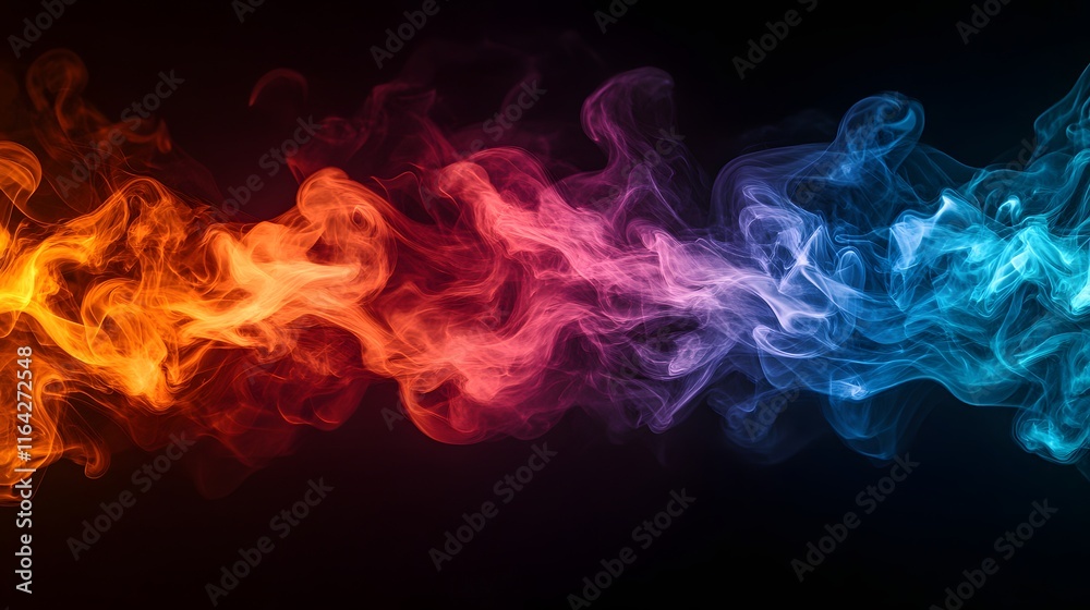 Fototapeta premium Abstract Smoke Art: Fiery Red and Cool Blue Swirls on Black Background