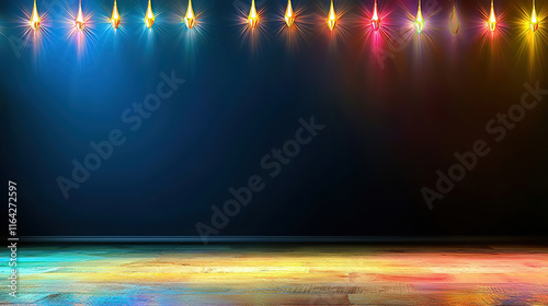 Hanukkah celebrates the miracle with dreidels latkes and community spirit. Bright Colorful Stage Lighting with Vibrant Background Effects photo