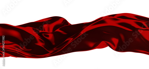 A close-up image of a red satin fabric flowing dynamically in a dark background. The fabric drapes and curves creating an abstract pattern.