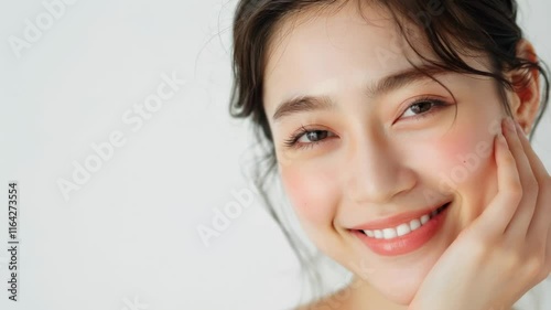 頬に手をあてる肌の綺麗な日本人女性（スキンケア・美肌・モデル）