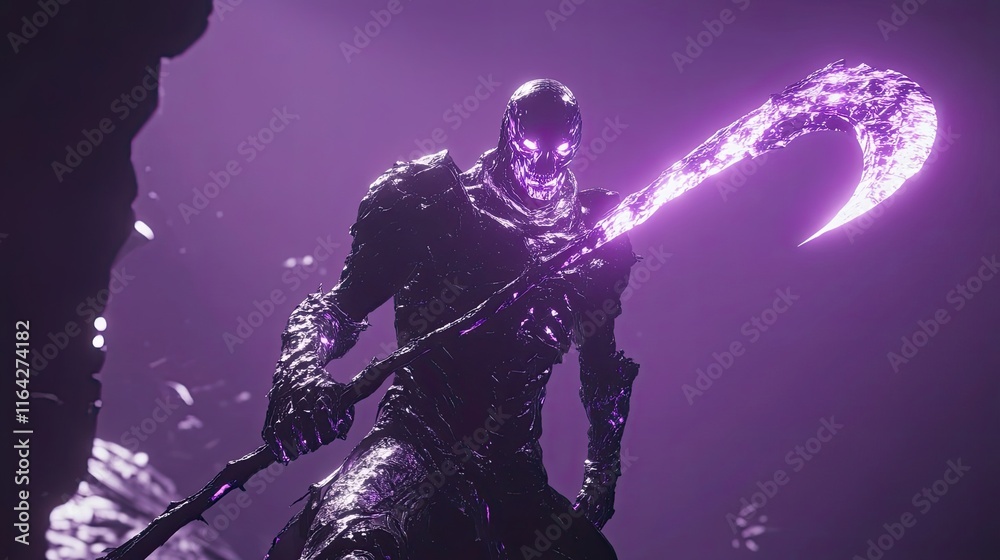 Fototapeta premium Dark Fantasy Figure Wielding Glowing Scythe