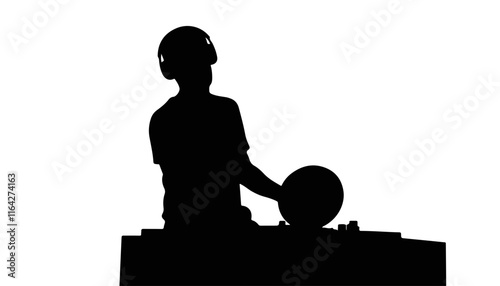 DJ silhouette mixing music on a turntable