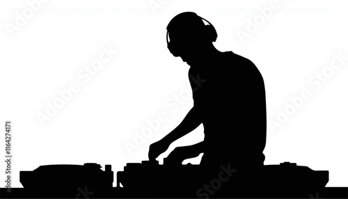 DJ mixing music against a white background