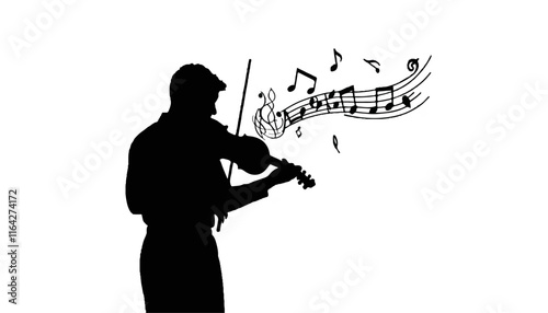 Violinist playing music against a white background