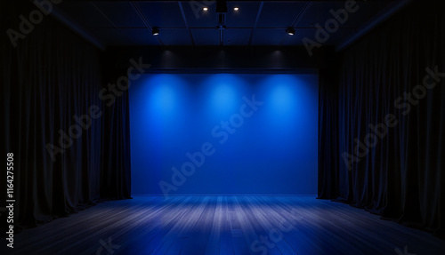 Wallpaper Mural Blue stage backdrop with curtains and wooden floor Torontodigital.ca