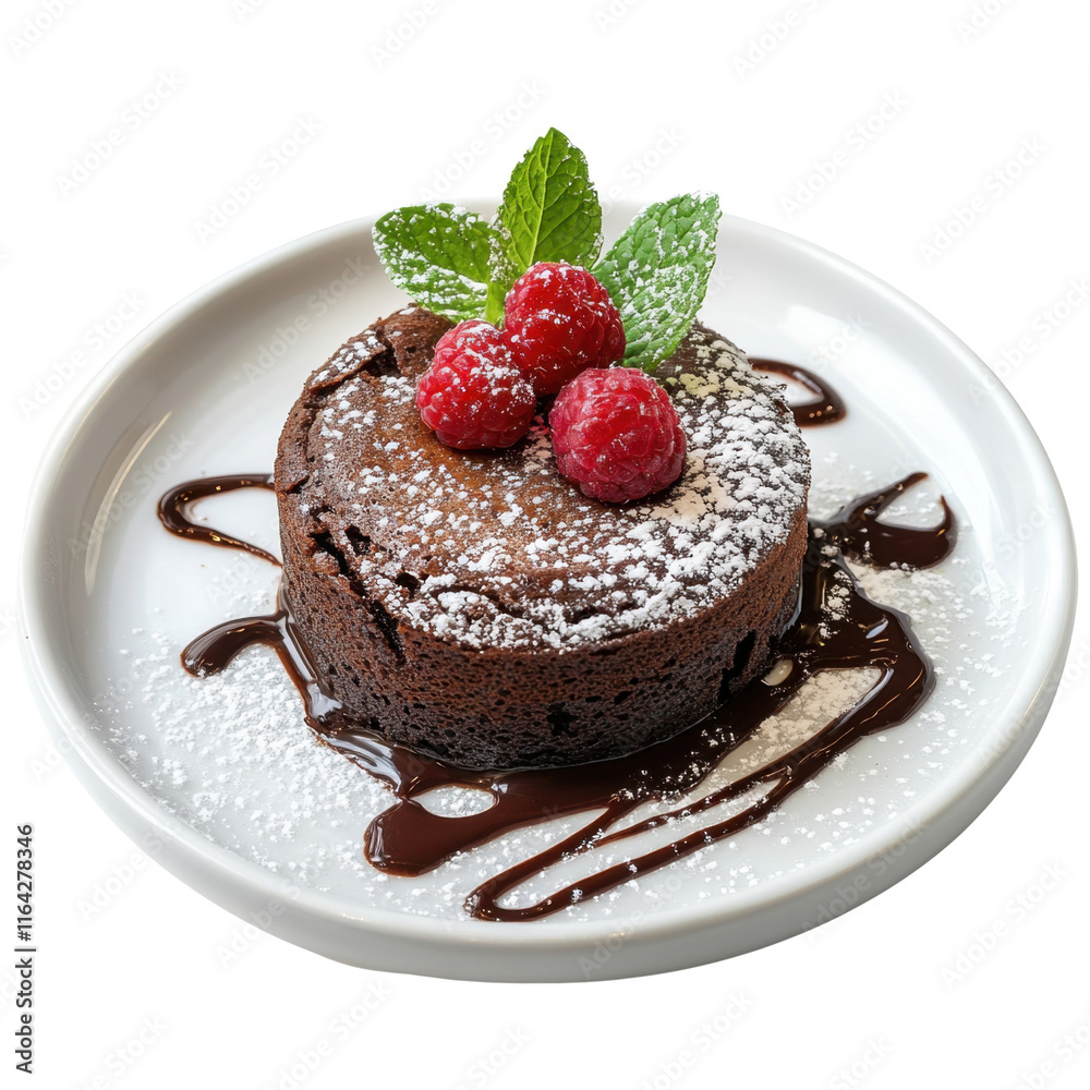 Rich Chocolate Cake with Fresh Raspberries and Mint Garnish Rich Chocolate Cake with Fresh Raspberries and Mint Garnish