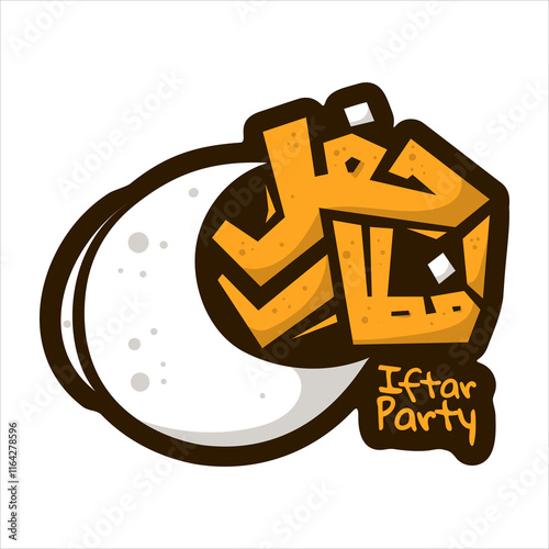 Ramadan kareem cartoon design of iftar party typography in arabic design