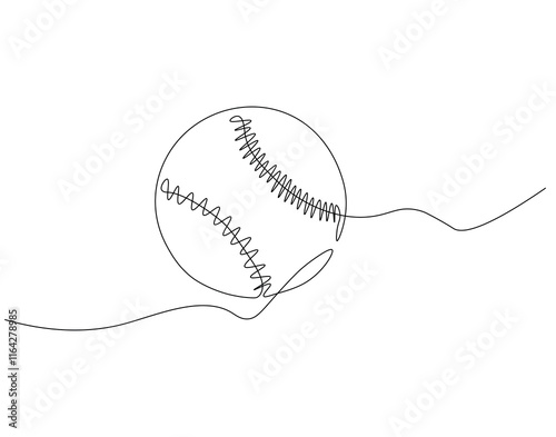 Continuous one line drawing of baseball ball. One line drawing illustration of baseball sport ball. Baseball equipment concept line art. Editable outline