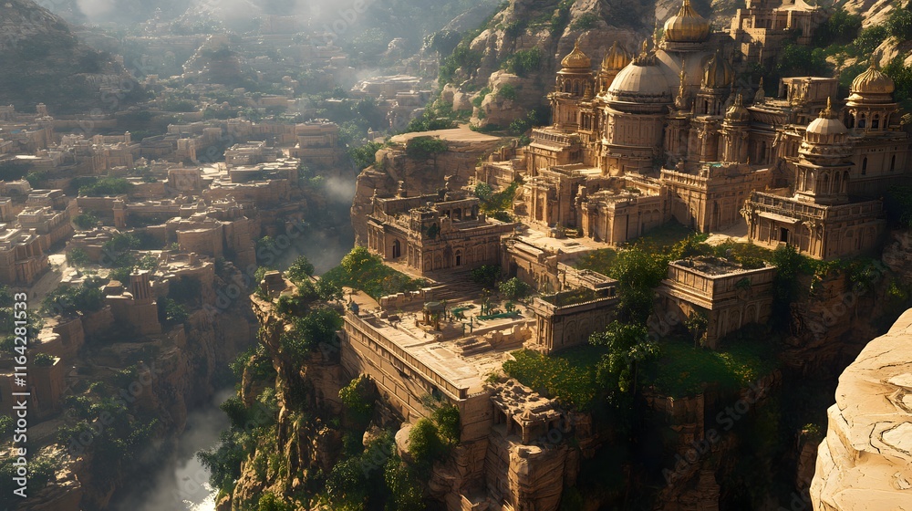 Ancient City nestled in a canyon, a breathtaking aerial view of a majestic architectural marvel, showcasing its intricate details and serene surroundings. Ancient City nestled in a canyon, a breathtaking aerial view of a majestic architectural marvel, showcasing its intricate details and serene surroundings.