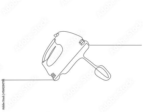 Continuous one line drawing of mixer for bread dough. One line drawing illustration of electric mixer. Kitchen equipment concept single line. Editable outline