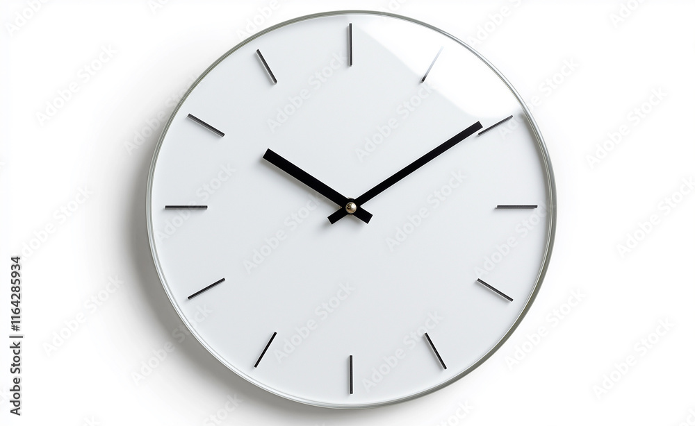 Minimalist white clock with black hands and markers on a clean white background, symbolizing simplicity and modern design. Minimalist white clock with black hands and markers on a clean white background, symbolizing simplicity and modern design.