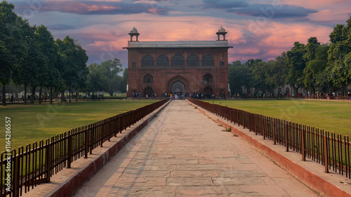 The historic Mughal fort - Lal Qila or the Red Fort at Delhi was commissioned in 1639, was the pinnacle of Mughal architecture during Shah Jahan's reign, blending Persian palace influences. photo