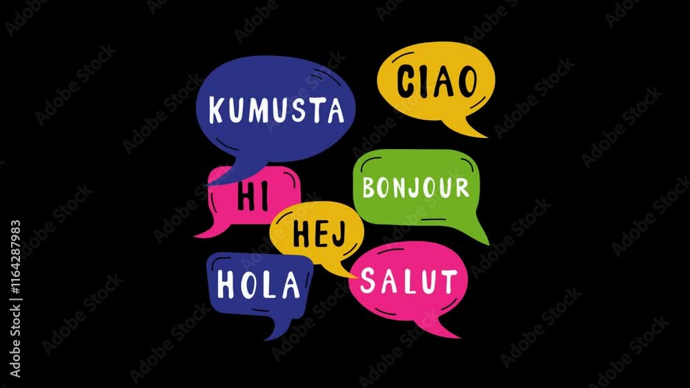 Hi hello hola salut kumsta hej bonjour text animated cartoon retro style video minimalist Pattern animation background.mp4