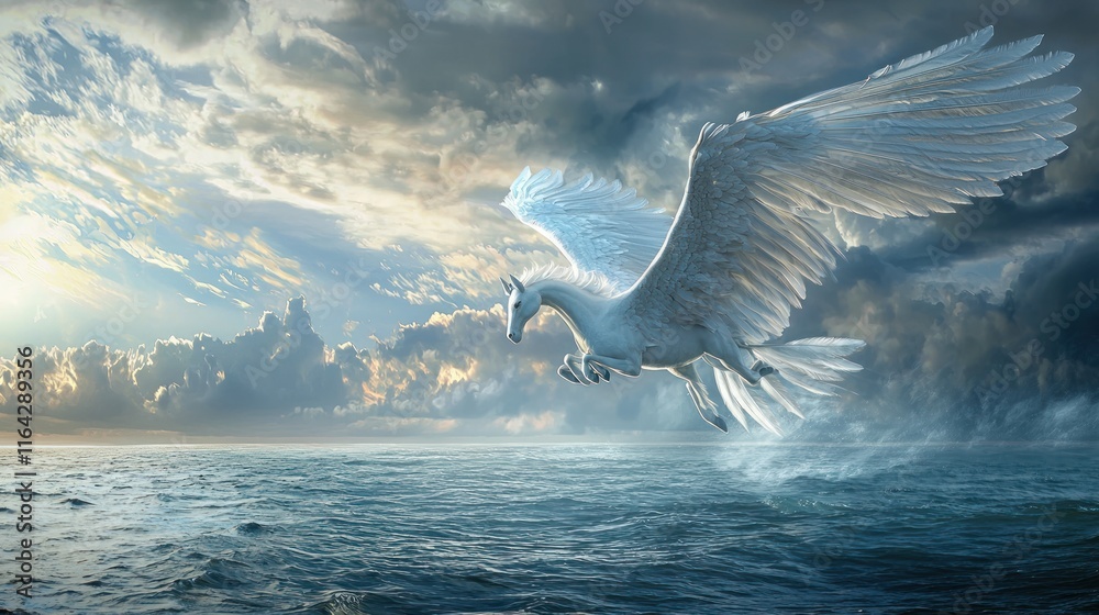 Fototapeta premium Majestic Pegasus Soaring Over the Ocean