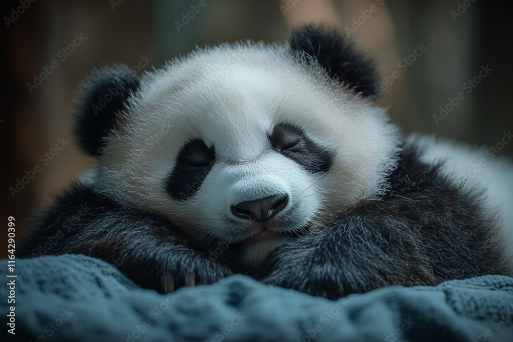 Obraz premium Adorable giant panda in the wild, captured in a breathtaking extreme close-up. Showcasing its expressive eyes, soft fur, and iconic black-and-white markings in stunning detail.