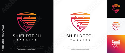 Security shield technology logo design template. Shield digital technology logo design vector icon