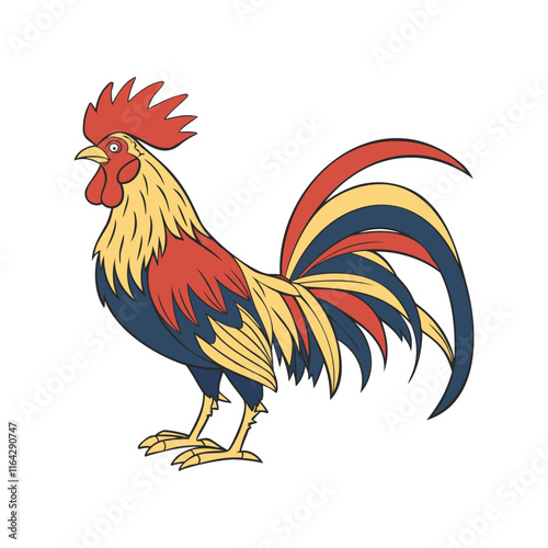 Illustration of a rooster on a white background. Cute farm poultry.