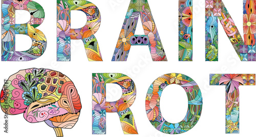 Words BRAIN ROT in the style of abstract hand drawing.