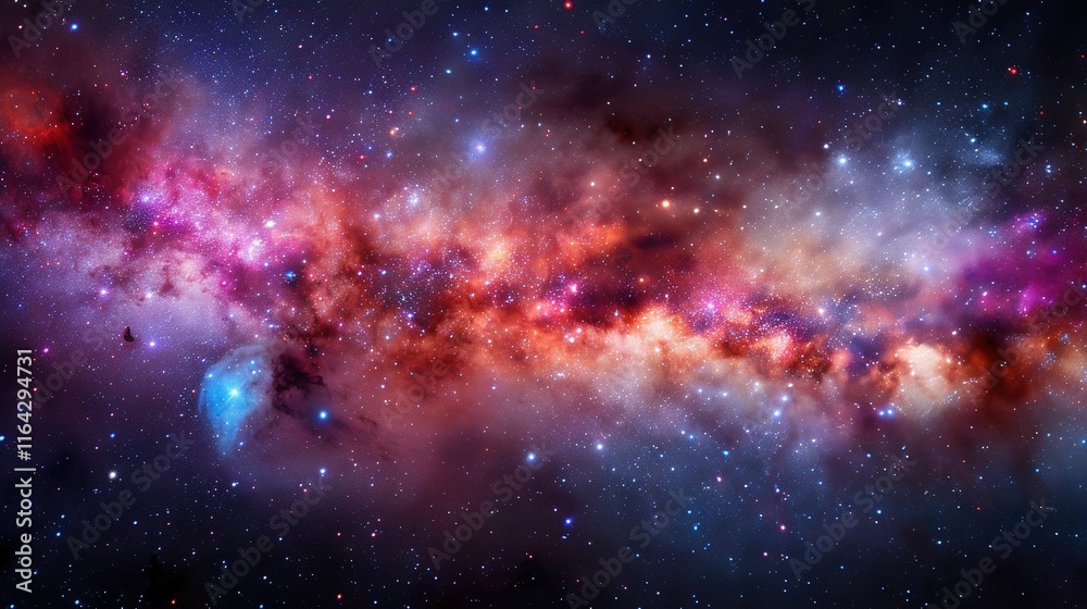 Fototapeta premium Space scene image featuring stars, including a striking bright red and blue star at its core