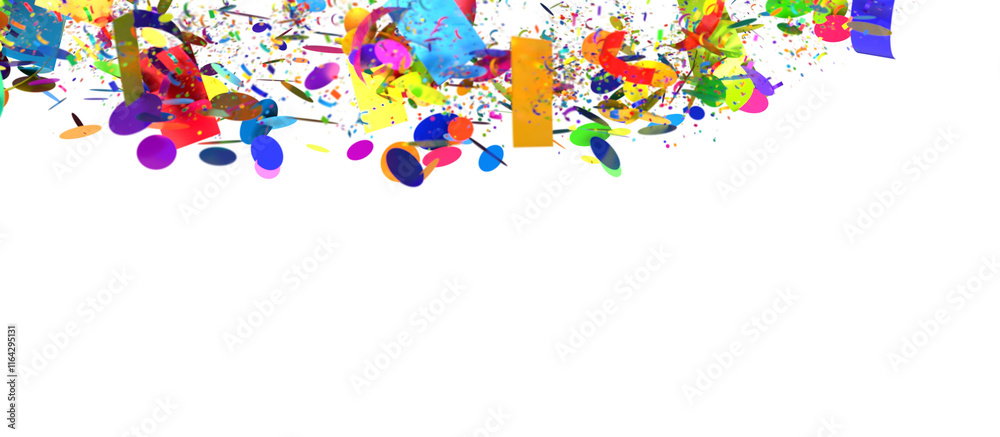 A burst of colorful confetti and ribbons falling on a white background. Perfect for celebrating special occasions. A burst of colorful confetti and ribbons falling on a white background. Perfect for celebrating special occasions.