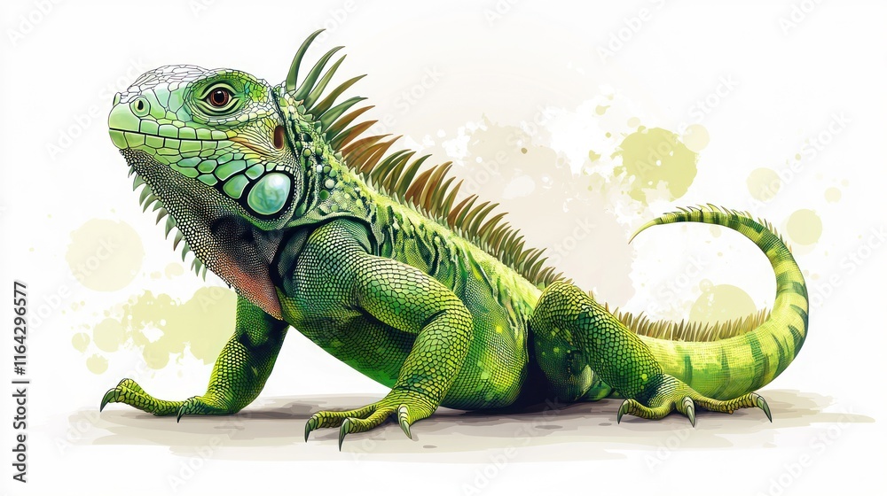 Fototapeta premium Green iguana reptile illustration.