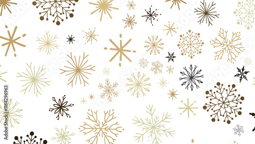 Snowflakes - golden openwork shiny snowflakes, star, 3D rendering.