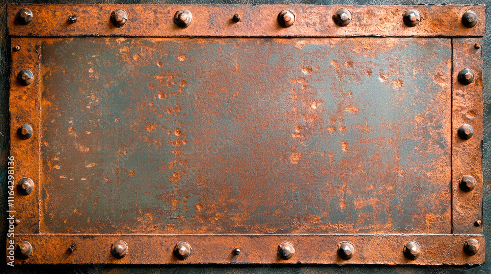 Rusty metal plate with rivets and textured surface Rusty metal plate with rivets and textured surface
