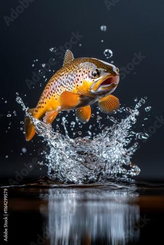 Beautiful trout leaps from water with a splash in a moment of nature's elegance