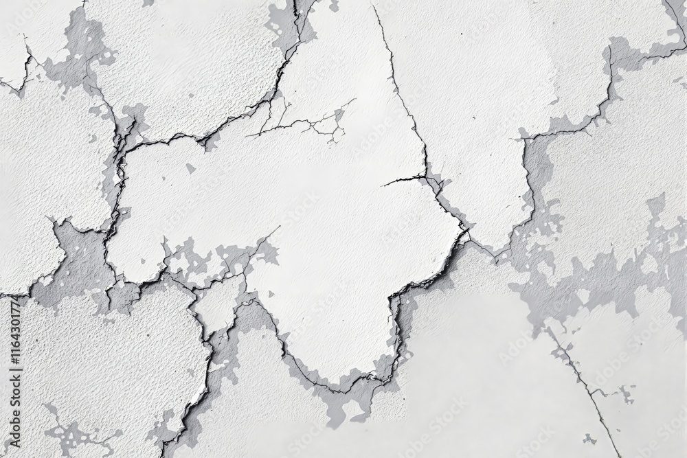 Obraz premium Cracked white paint texture on a surface, showing detailed cracks and peeling for a creative background or design concept.