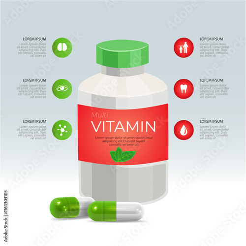 Realistic design vitamin complex package