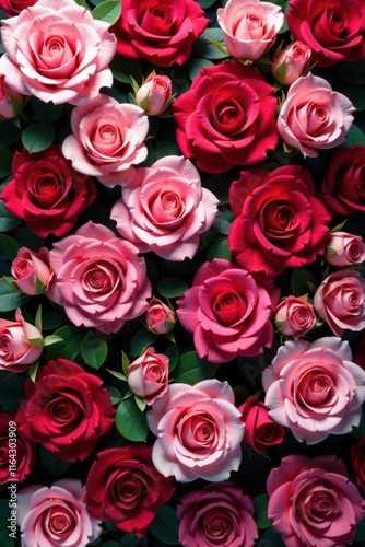 Vibrant rose wall, lush blooms, romantic backdrop, pretty, floral design