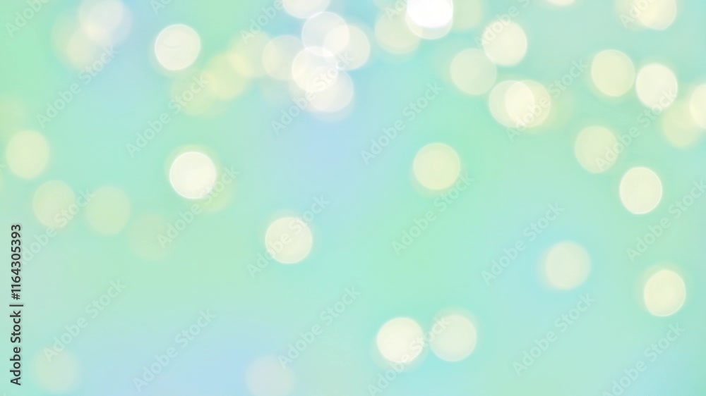 Light Blue Shimmering Background With Bokeh Effect. Modern Abstract Bokeh Background. Blurry Glowing Surface With White and Light Yellow Spots and Dots. Glittering Bokeh Spots in Motion. Vibrant Color