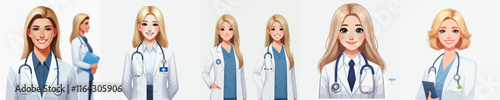 set of vector characters of a blonde doctor