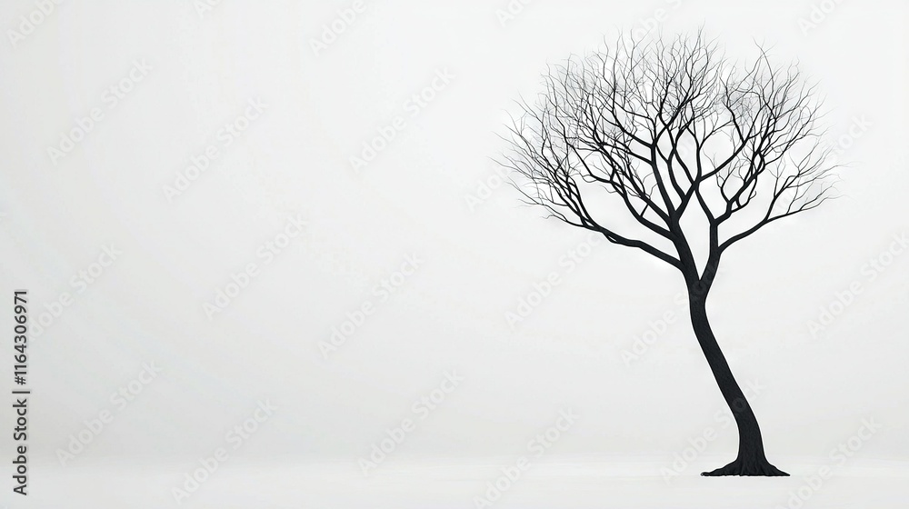 Obraz premium A monochrome image of a bare tree with a bird perched on its peak