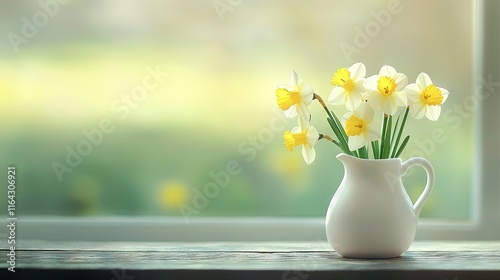 Wallpaper Mural   A vase of daffodils on a window sill in front of a blurred background Torontodigital.ca