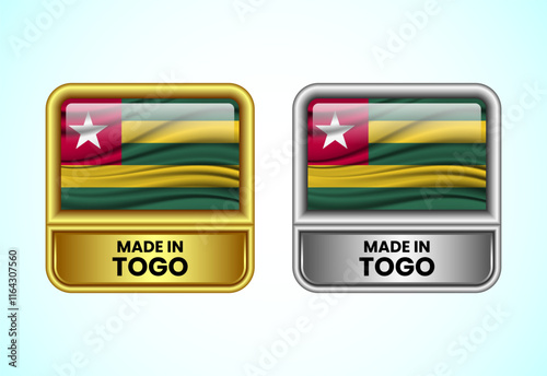 Made in Togo label icon in gold and silver color. Flag icon set for business