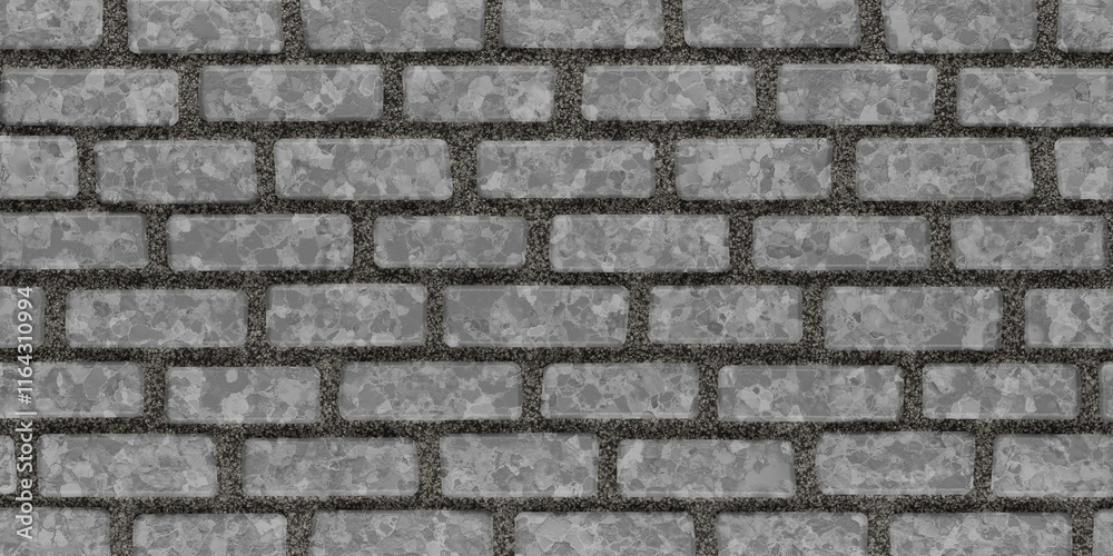 Brick wall with gray rectangular bricks arranged in a staggered pattern. The bricks have a non-uniform texture with various shades of gray. The joints between the bricks are filled with dark mortar Brick wall with gray rectangular bricks arranged in a staggered pattern. The bricks have a non-uniform texture with various shades of gray. The joints between the bricks are filled with dark mortar