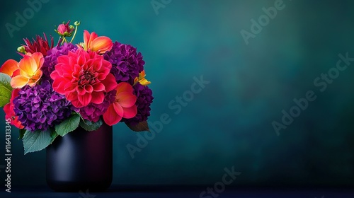 Wallpaper Mural   A vibrant bunch of blossoms in a dark pot on a turquoise cloth, against a mint green backdrop Torontodigital.ca