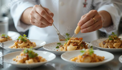 Wallpaper Mural Chef Perfecting Gourmet Pasta Dishes with Garnish in a Professional Kitchen Torontodigital.ca
