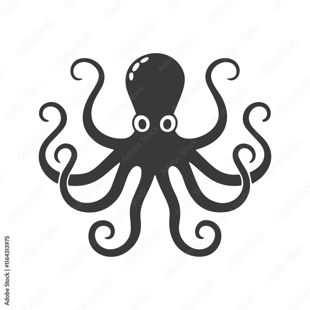 Black silhouette vector illustration of an octopus Black silhouette vector illustration of an octopus